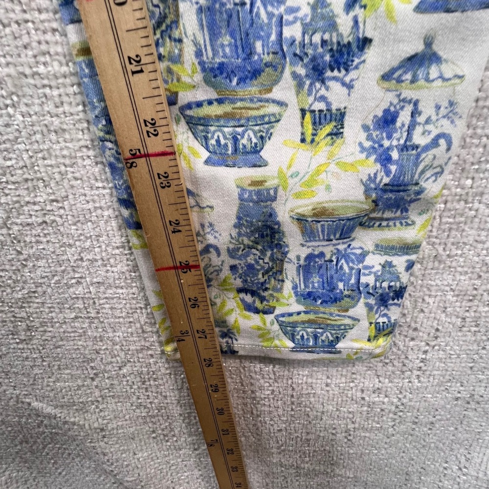 Talbots Slim Ankle Jean 10 Blue White Chinoiserie Ginger Jar Vase Print Pants - Picture 6 of 10